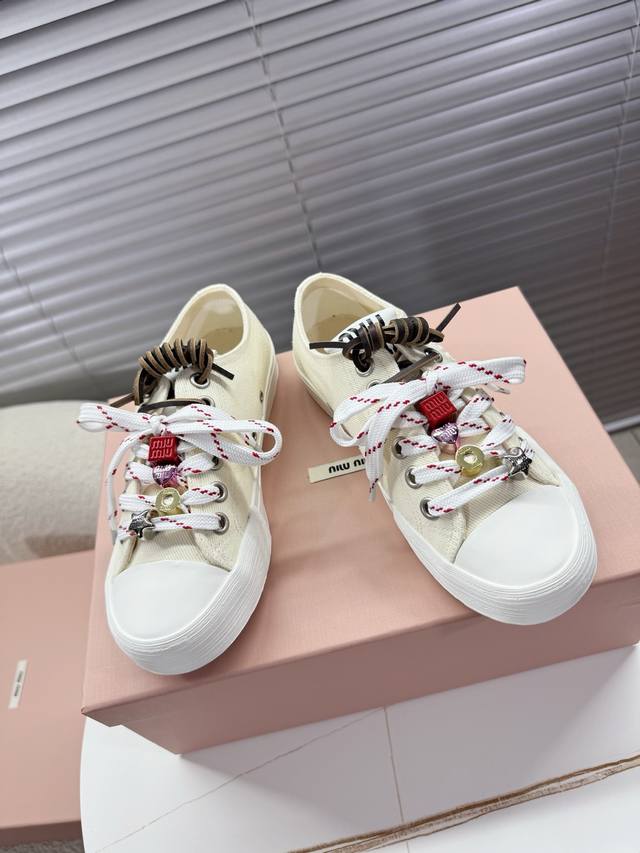 miumiu New Arrival Miu's New Early Spring Shell-Toe Canvas Shoes Thick-Soled