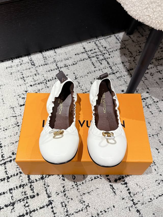 Top Version Louis Vuitton 25 Latest Nolita Lock Flat Ballet Shoes Egg Roll Shoes