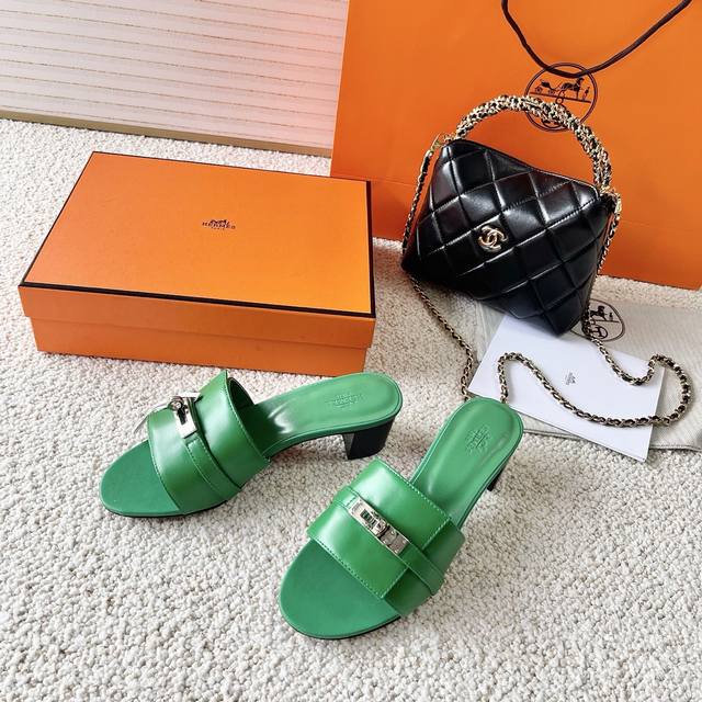 hermes Hermes Classic H Kelly Metal Buckle Giulia Sandals Upper: Cowhide Surf