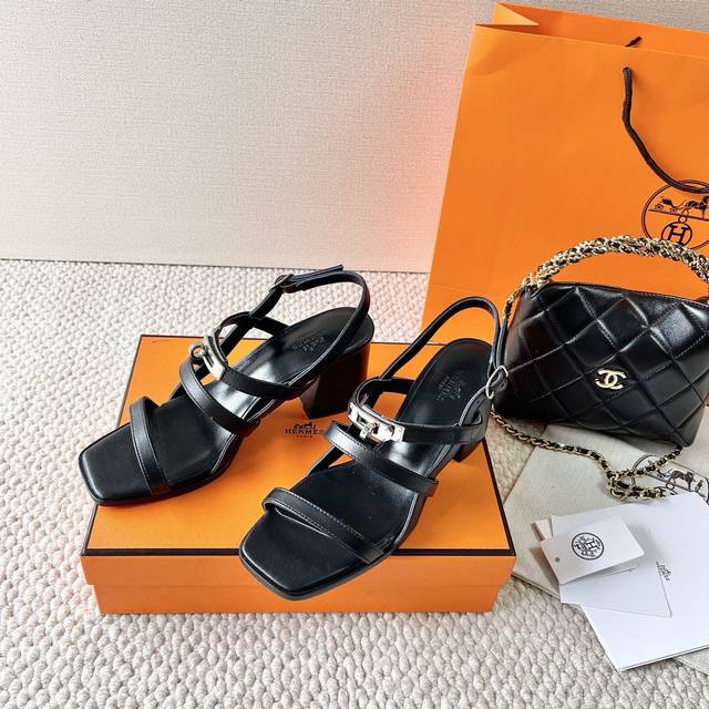 hermes Eve 60 Kelly Buckle Thick Heel Sandals Upper: Cowhide Outsole: Genuine