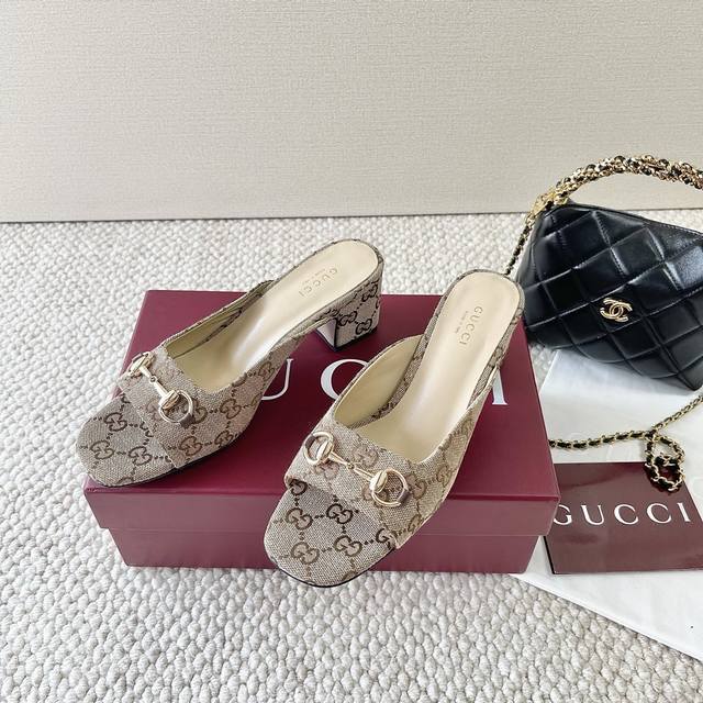gucci Gucci 25Th Summer New G Horsebit Thick Heel Sandals Cowhide Surface Gen