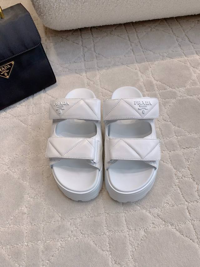 Factory Price P Top Version Prad* New Velcro Thick-Soled Sandals Classic Logo De