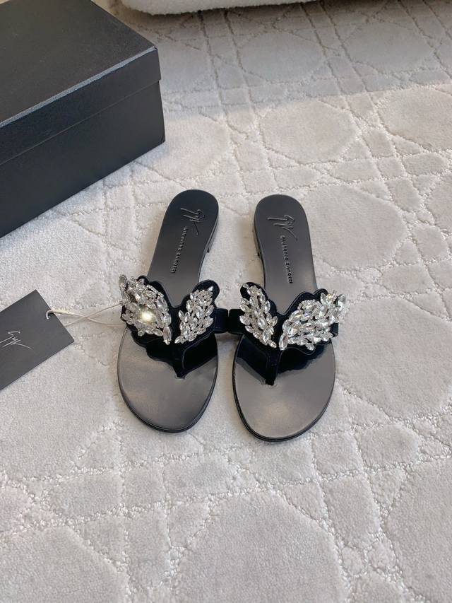 Factory Price P Giuseppe Zanott* Gz Classic Rhinestone Wing Flat Sandals Origina