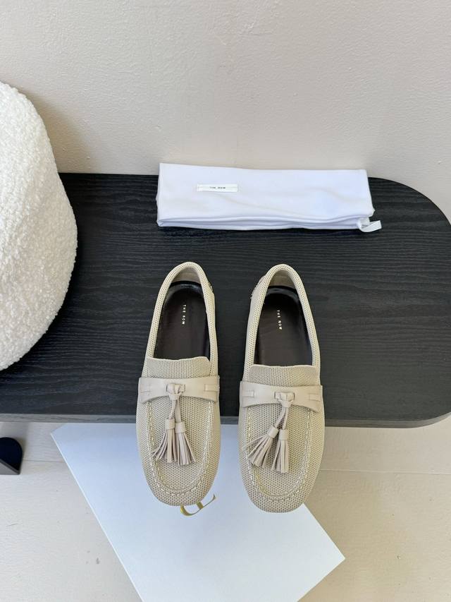 the Row New Neutral Retro Simple Loafers Tassel Single Shoes Square Toe Desig
