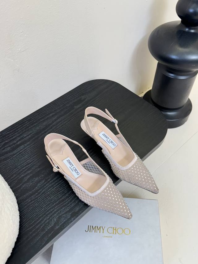 jimmy Choo Jimmy Choo 25 Spring/Summer New Mesh Rhinestone Square Toe Kitten