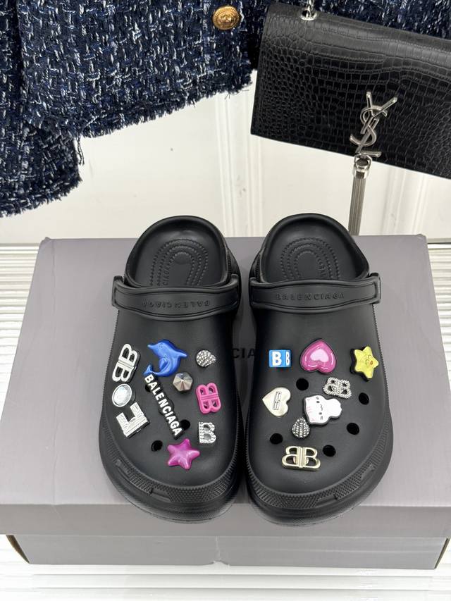Balenciaga Co-Branded Crocs Couple Style #Crocs Mule Jibbitz Hole Shoes Heighten