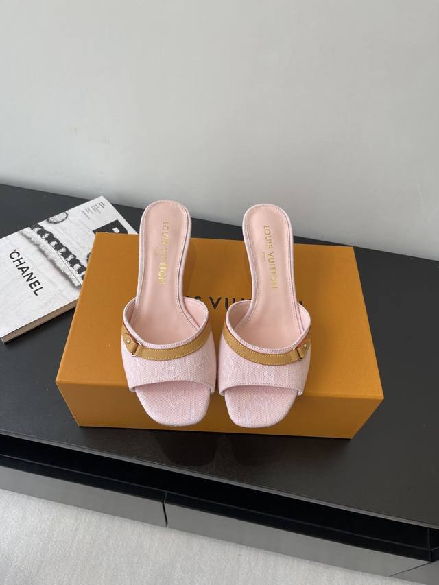 louis Vuitton 25Ss New Arrival Spring And Summer Denim Kitten Heel Slippers T