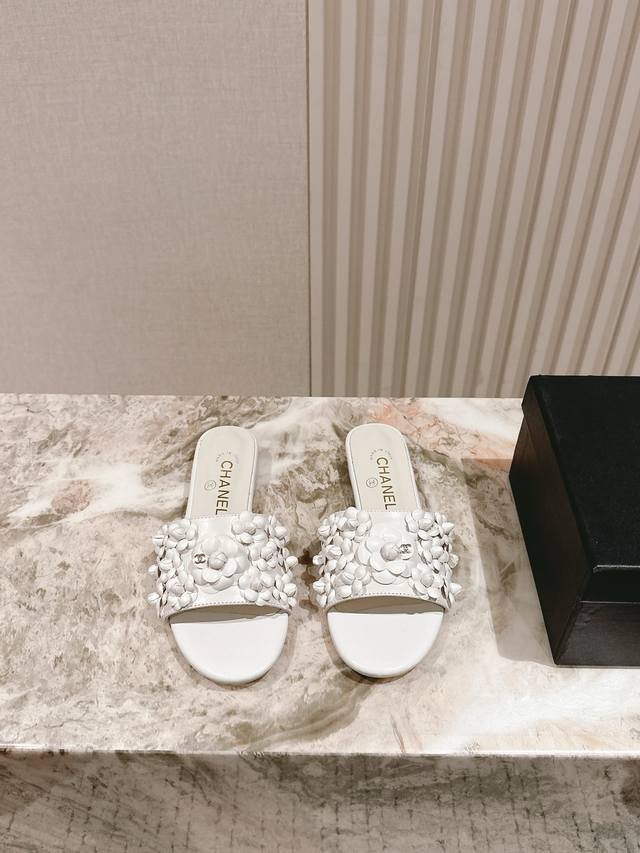 Summer Full Leather Flower Slippers Super Recommended Italian Leather Outsole Ve