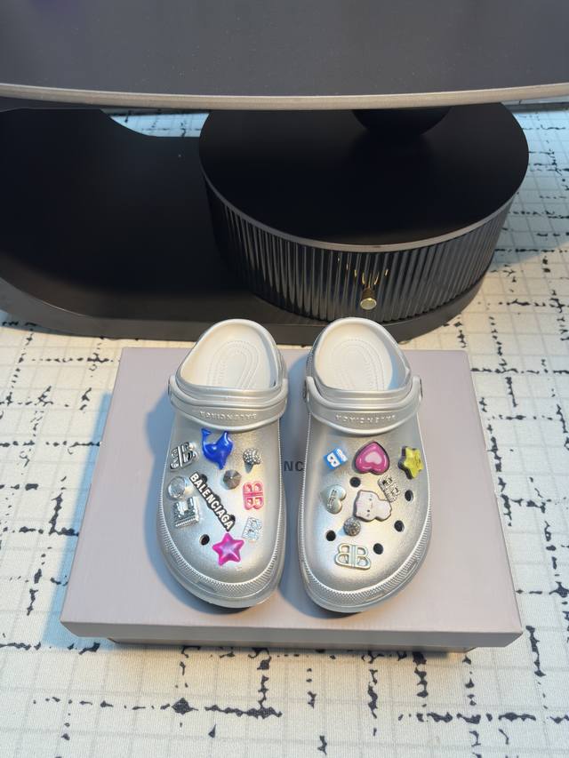 Balenciaga Co-Branded Diy Round Toe Slingback Thick-Soled Slippers Hole Shoes Ba
