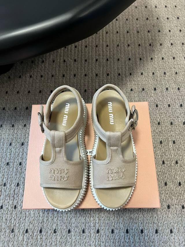 miumi* Miu Miu Platform Thick-Soled Casual White Shoes Canvas Shoes Sandals A