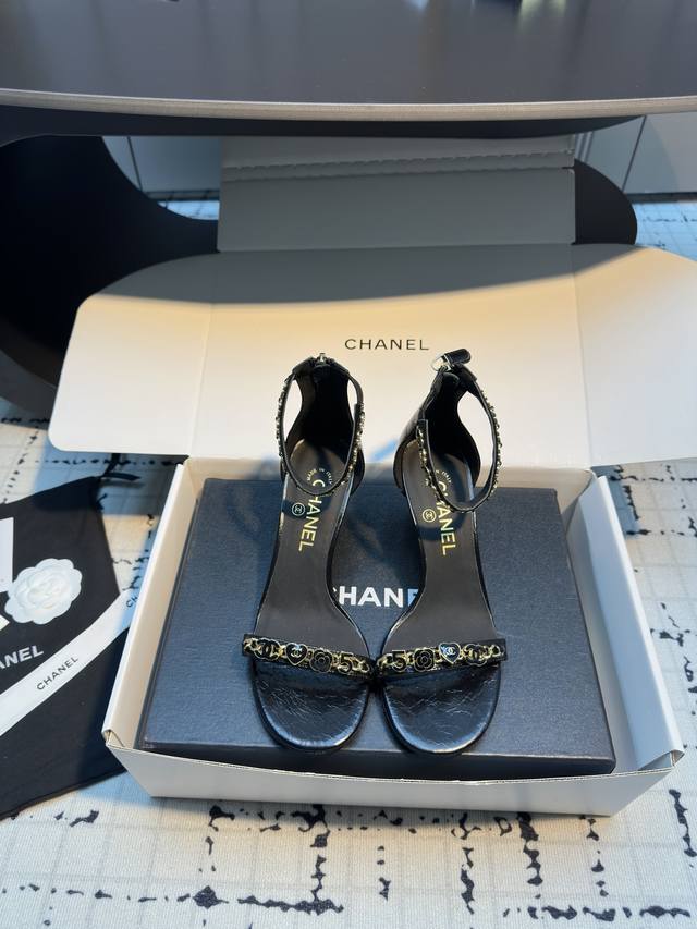 chane* Chanel 25C Summer New Double C Hardware Chain High-Heeled Sandals This