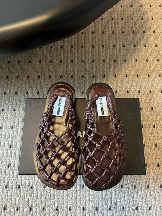 jil Sander 25Ss Counter New Spring And Summer Fishing Net Woven Hollow Sandal
