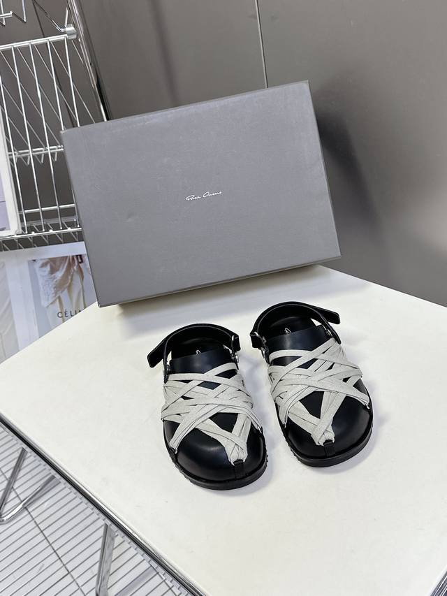 Plain Straps Rickowens Owens Crazy Straps Couple Slippers Suede Black Annual Sho