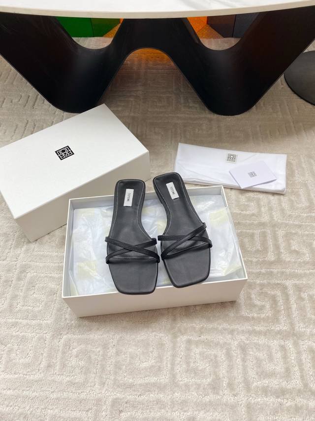 Factory Toteme25 Spring And Summer Flat Square Head Simple Cross Strap Slippers