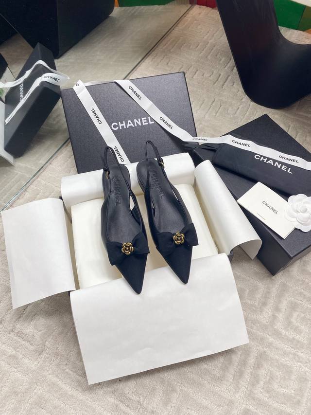 Factory Chane* Coco Camellia Bow Back Strap Sandals Original High Quality Versio