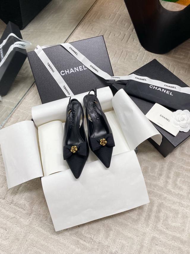 Factory Chane* Coco Camellia Bow Back Strap Sandals Original High Quality Versio
