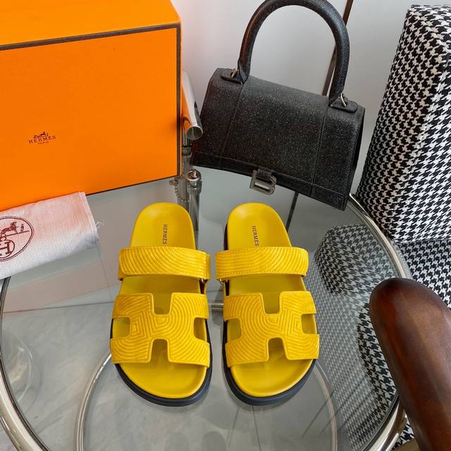 Men's Size +10 Hermes H Chypre Series Velcro Second Uncle Slippers Top Quality U