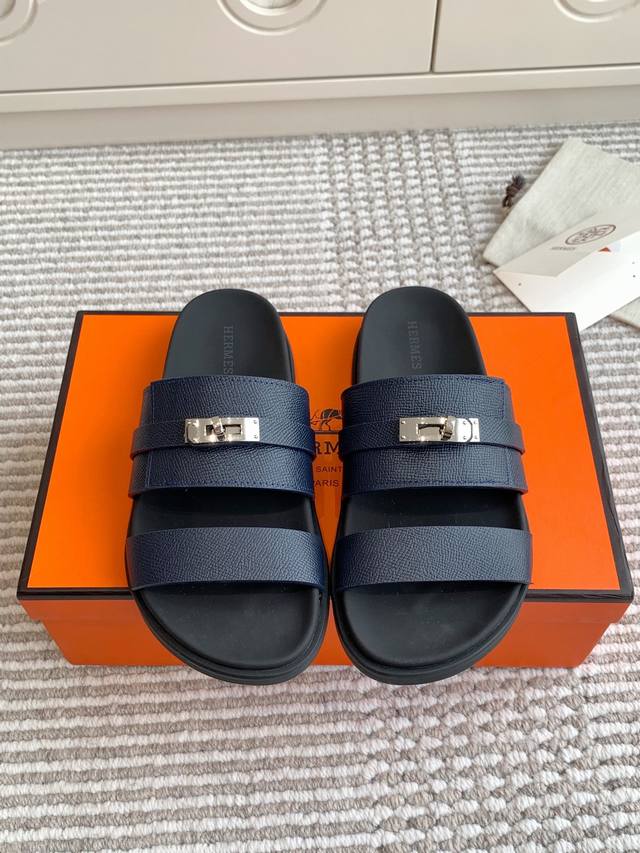 Men's Size +10 Hermes H Chypre Series Kelly Buckle Second Uncle Slippers Top Qua