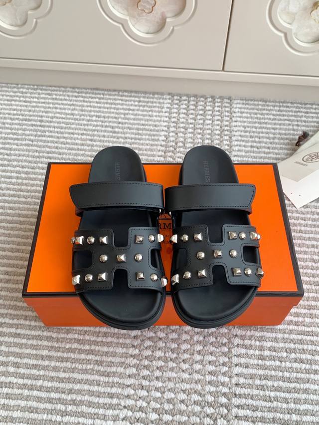 Batch Men's Size +10 New Color Rivets Hermes H Home Chypre Series Velcro Second