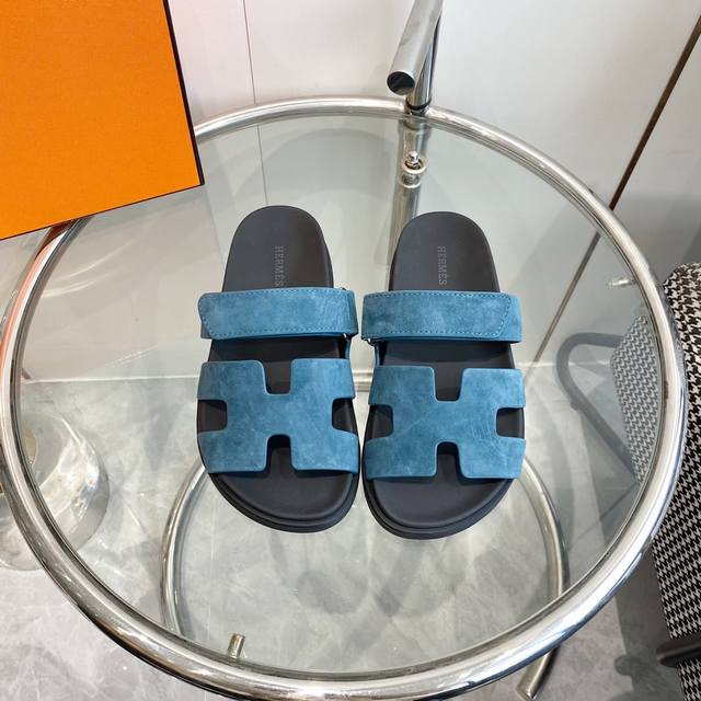 Men's Size +10 Hermes H Chypre Series Velcro Second Uncle Slippers Top Quality U
