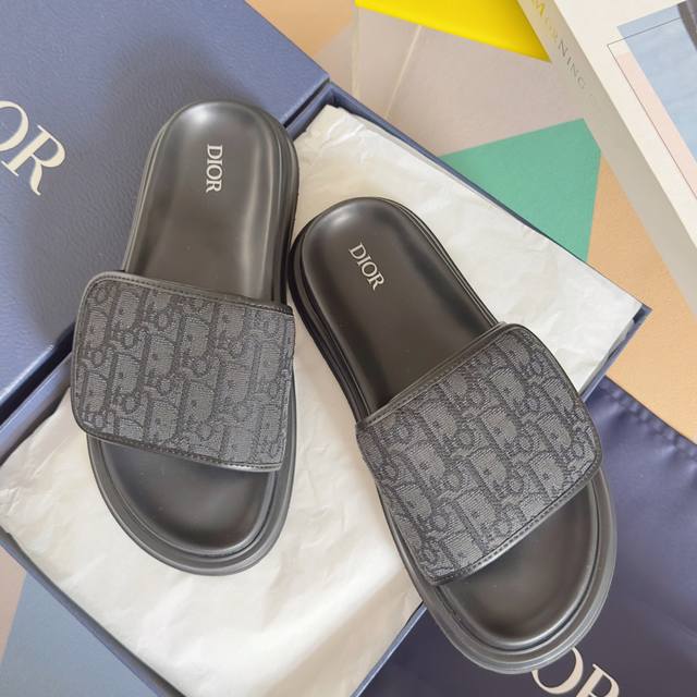 Top Version Men's Dior Aqua Series Velcro Thick-Soled Slippers Sandals Beach Sho
