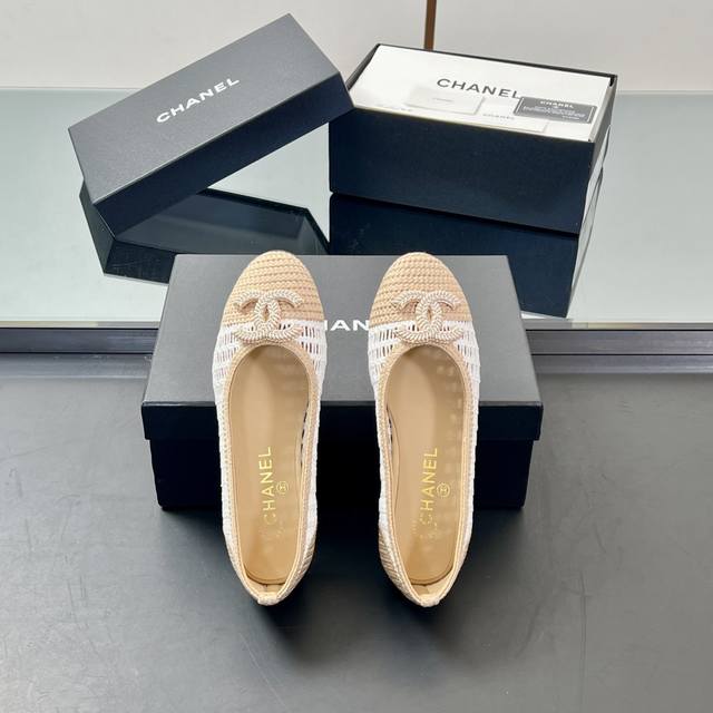 Main Model High Version 2025 New Chanel Tricot Hollow Ballet Flat Color Matching