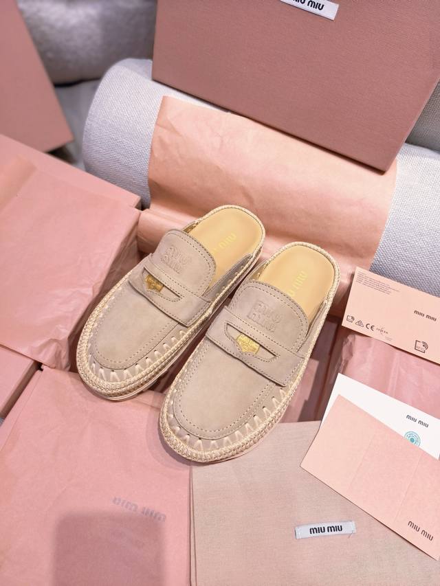 New Miu Mi* Miu.Miu.Spring And Summer Suede Cowhide Thick-Soled Mules And Slippe