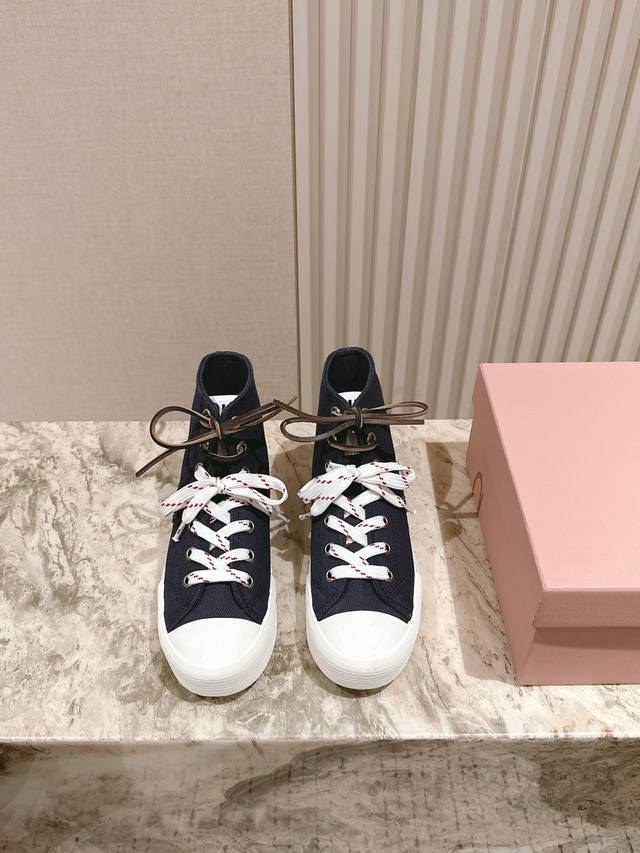 Slippers ~ Single Shoes Mid-Cut Unified 225 Miu Miu New Thick-Soled Canvas Biscu