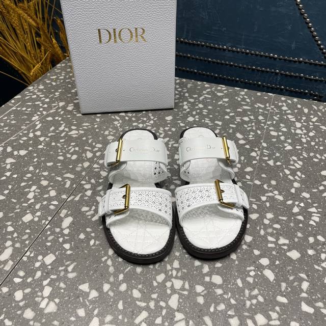 Dior Counter New Double-Layer Cowhide Craft Hollow High-Quality Slippers On The