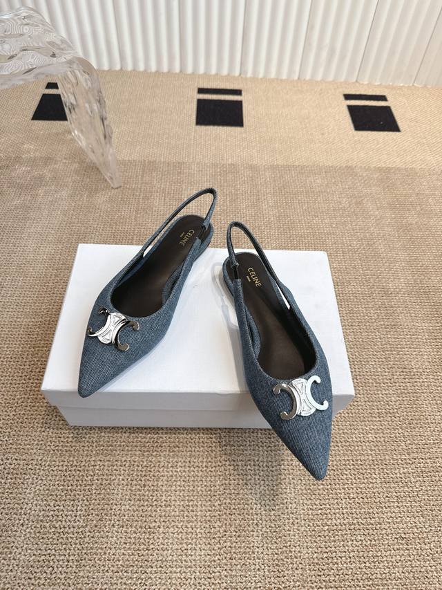 celine Celine 2025 New Arc De Triomphe Metal Logo Back Empty Pointed Shoes Po