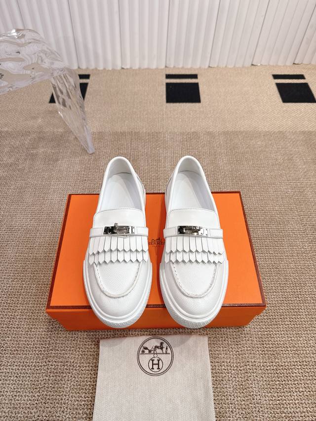 Women's Hermes Game Kelly Buckle Six Tassel Thick-Soled Loafers Calfskin Loafers