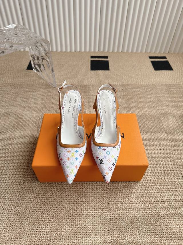 lv Louis Vuitton Pointed Toe High-Heeled Tri-Color Sandals, Single Shoes , Pu