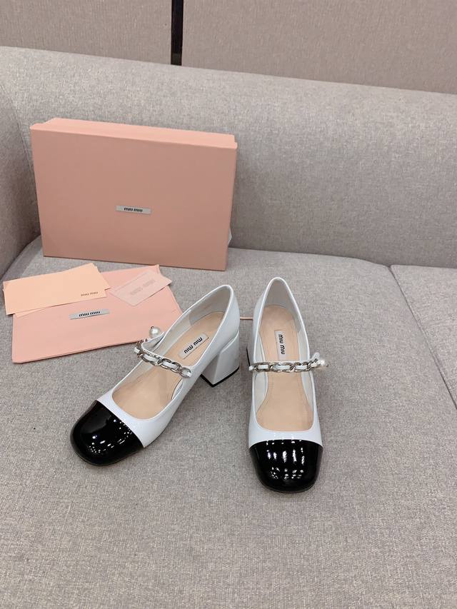 Flat High Heels Miu Mi* Classic Princess Girl Style Mary Jane Series Square Head