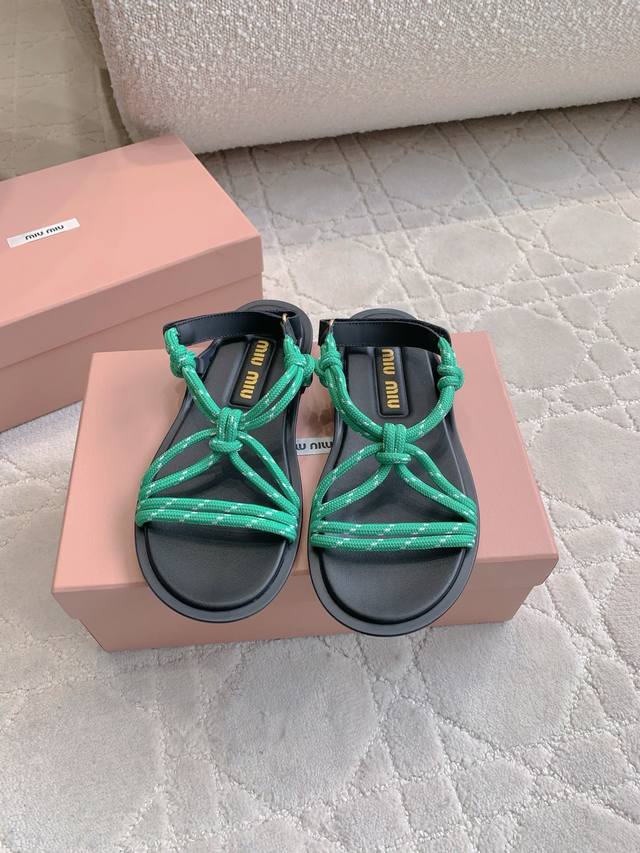 Factory Price P Miu's New Strappy Knot Flat Sandals Are Simply Fashionable In Su