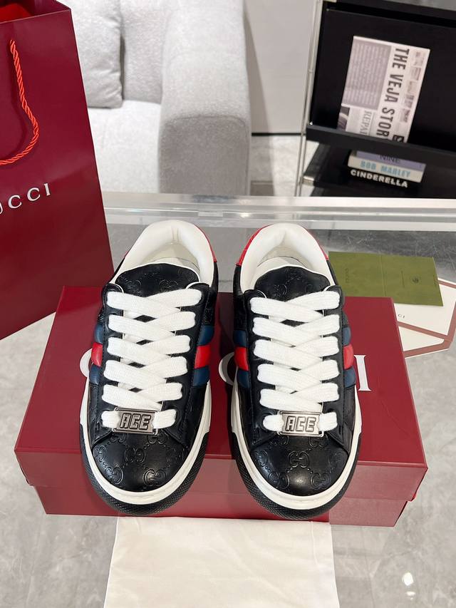 Couple's Gucci Ace Series Of Webbing Couple's Sneakers, Flat Shoes, White Shoes