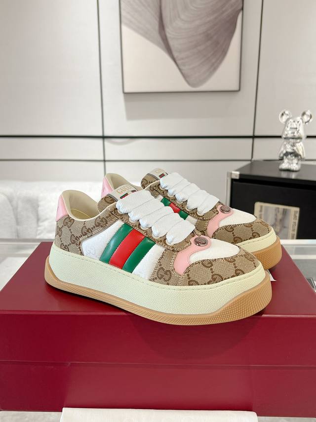 Women's Gucci New Screener Series Webbing Thick-Soled Sports Shoes, The Latest M