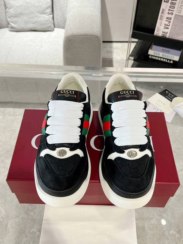 gucci's New Screener Series Of Webbing Thick-Soled Sneakers, The Latest Model