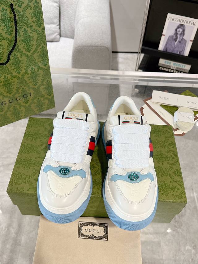 gucci New Screener Series Webbing Thick-Soled Sneakers, The Latest Model, Thi