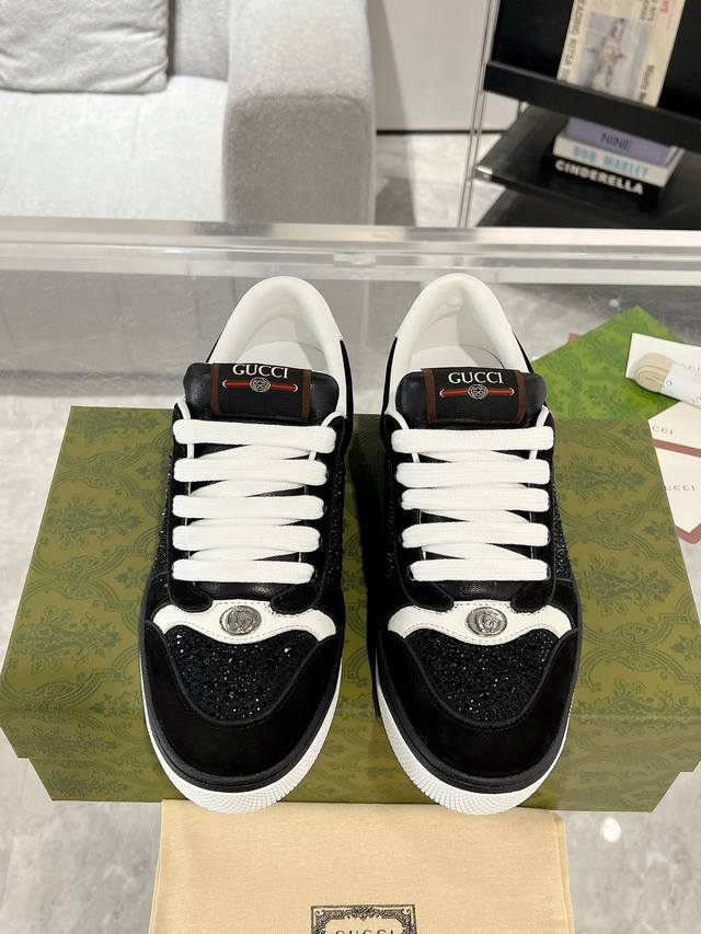 Couple's Black Diamond Version Gucci Screener Series Men's And Women's Sneakers