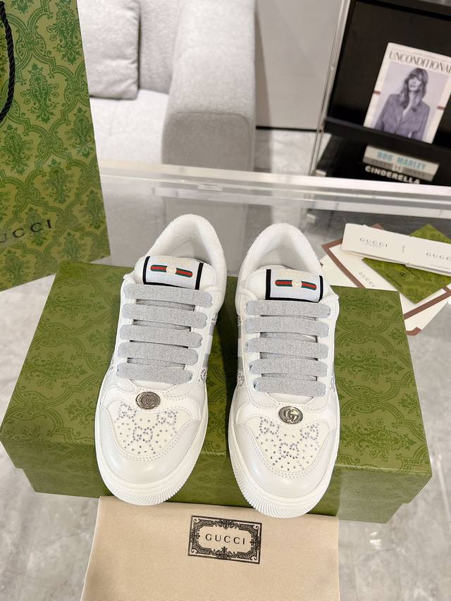 Couple's Rhinestone Version Gucci Screener Series Men's And Women's Sneakers Cou