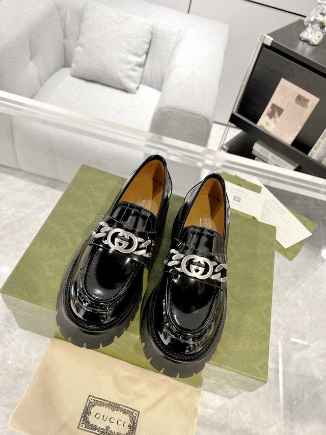 gucci 23 New Double Gg Grooved Thick-Soled Loafers Platform Shoes The Hot Ite