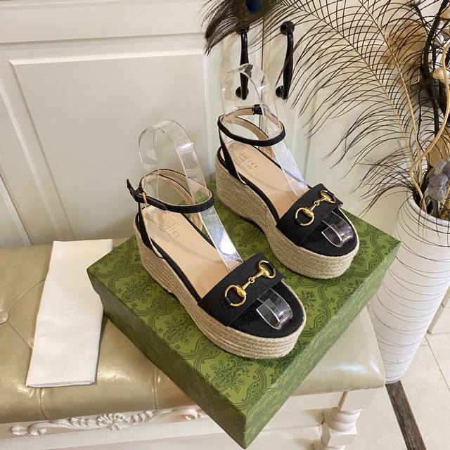 Factory Price P Gucci New Thick-Soled Sandals Double G Jacquard Fabric Surface S