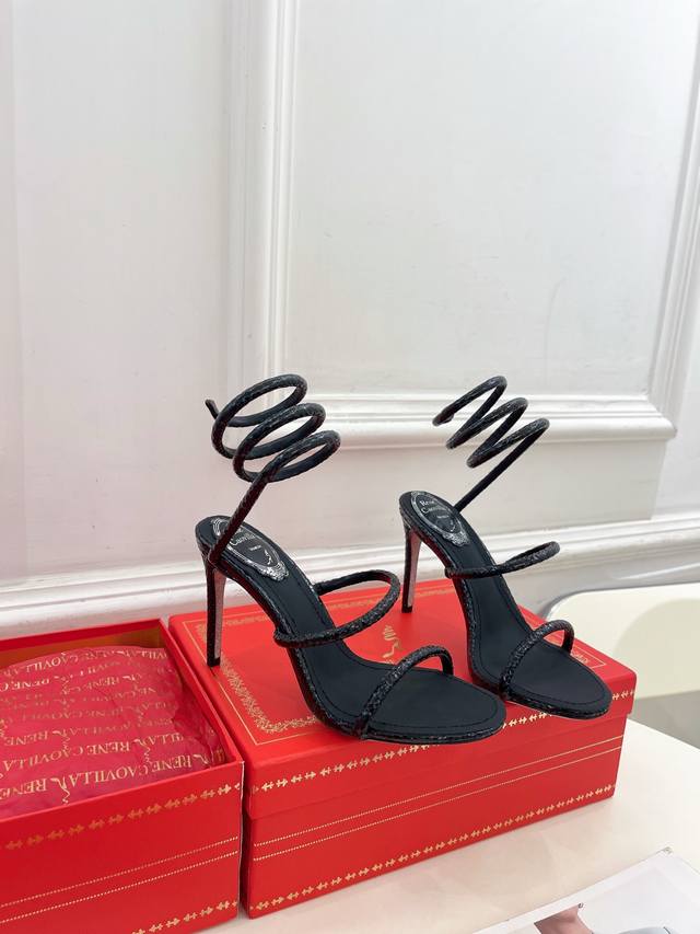 rene Caovilla25Ss Latest Rc Snake-Shaped Cleo Snake-Print Leather High-Heeled