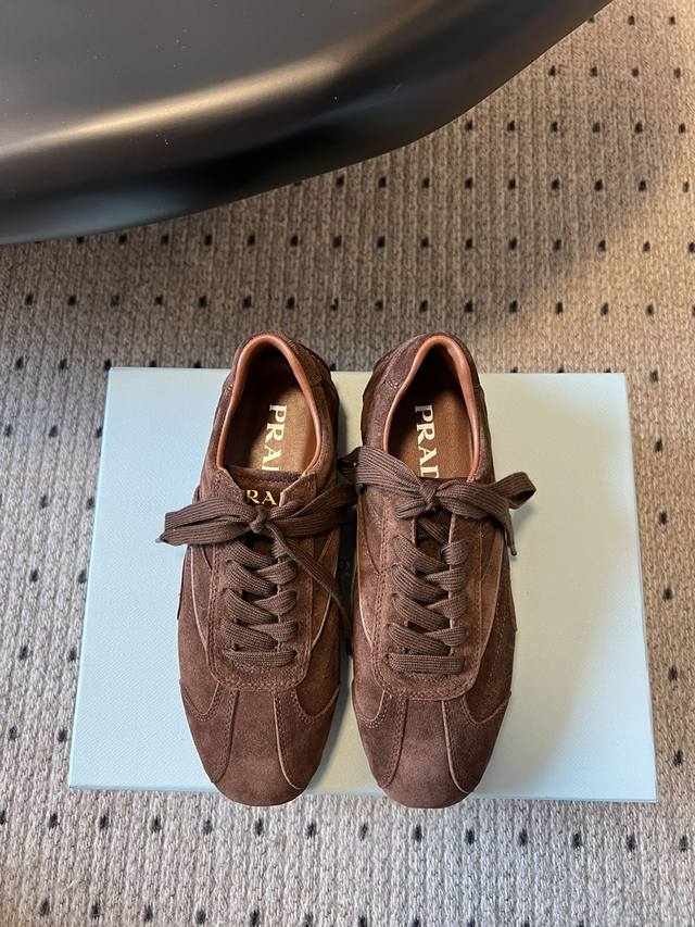 Cowhide Niu Jing Prad* 25Ss New Catwalk Sneakers New Lace-Up Leather Shoes With