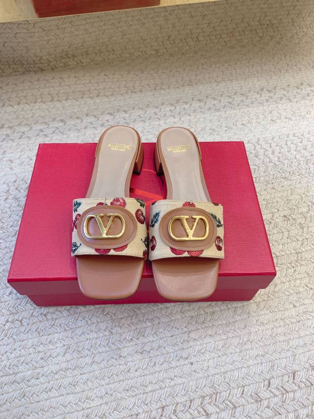 valentio*Ss25 New Style Cherry Blossom Pattern Jacquard Slippers Original Las
