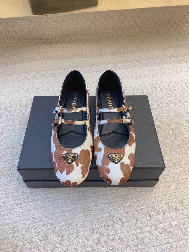 prad*Ss25 Classic Leopard Print Ballet Shoes Original Last, Top Quality Mater