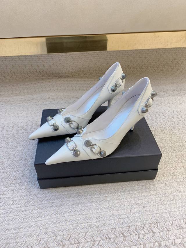 balenciag*Ss25 Classic Style Rivet Leather Pointed Toe High Heels Original La