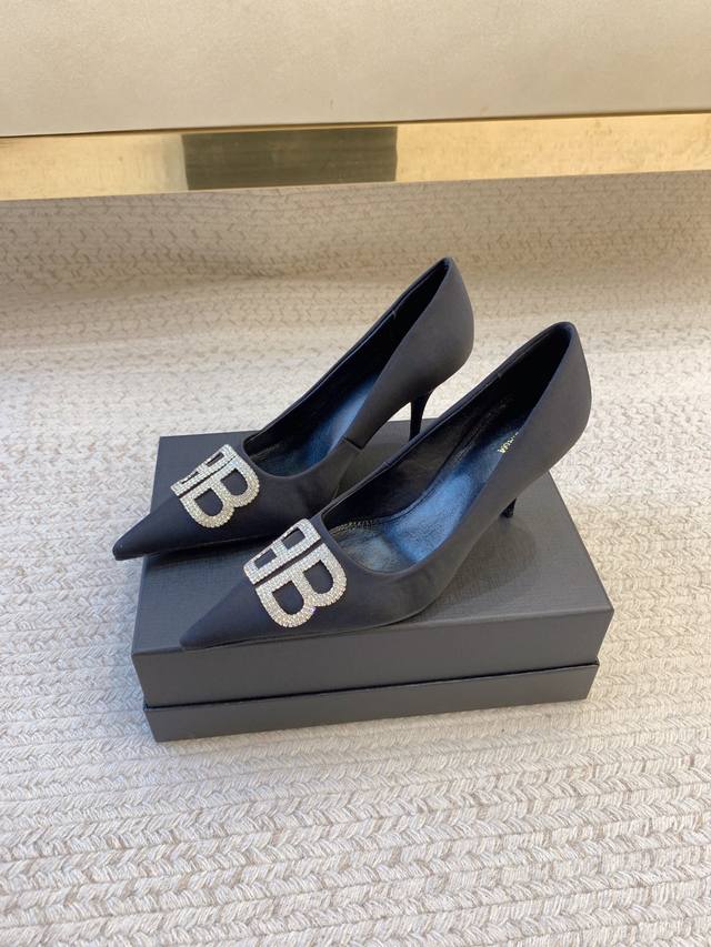 balenciag*Ss25 New Diamond Style Double B Pointed Toe High Heels Material Upp