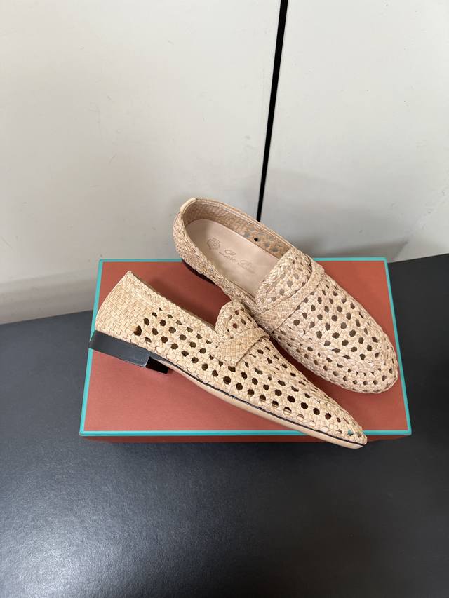 loro Piana New Product Lp Old Money Style Cowhide Hollow Woven Loafers Bring