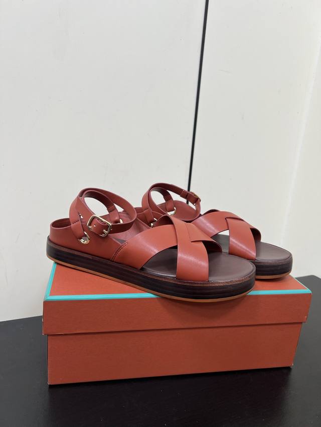 loro Piana Lp 25 S New Spring And Summer Cross-Strap Thick-Soled Sandals With